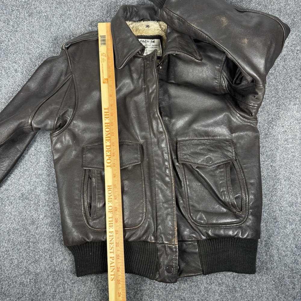 Vintage Pack-In Products A-2 Flight Jacket Leather Bomber Fur Lined 674 SL 80s - Picture 4 of 8